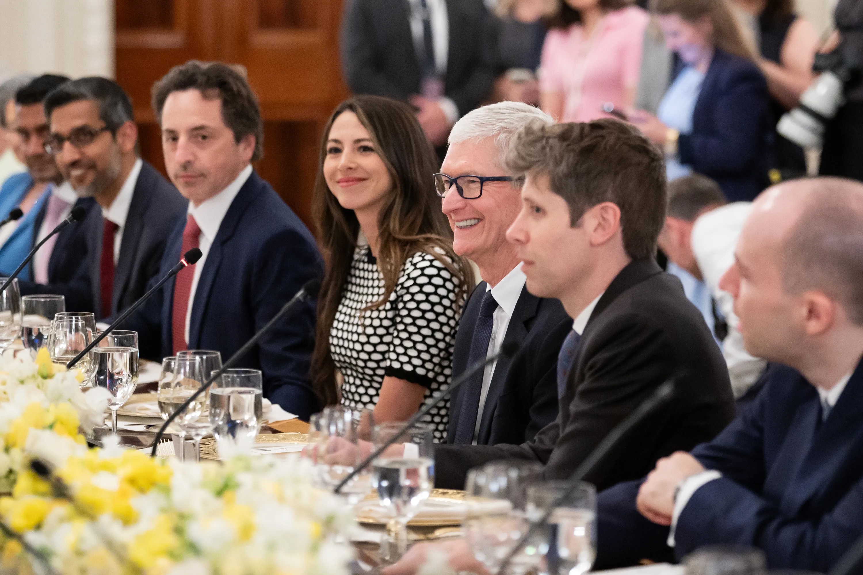 Sundar Pichai, Sergey Brin, Tim Cook and Sam Altman at the White House. 