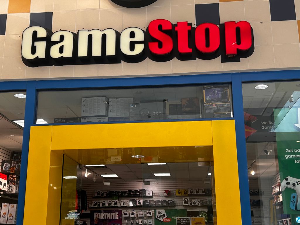 GameStop store entrance at Rego Center shopping mall, Queens, New York