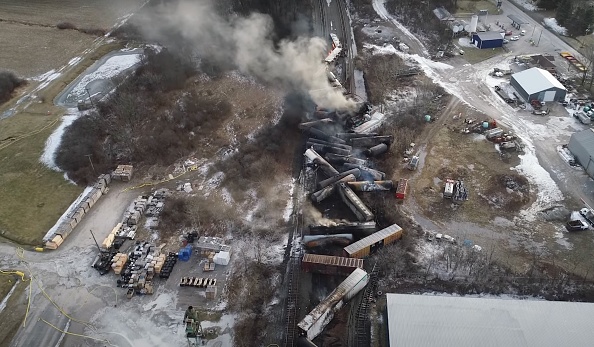 Norfolk Southern’s derailed freight train in East Palestine, Ohio (NTSB/Xinhua/Getty Images)