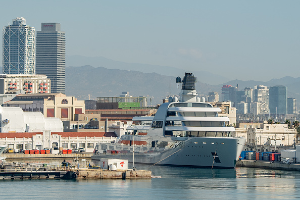 Roman Abramovich's superyacht, Solaris, in Barcelona on Tuesday (David Ramos/Getty Images)