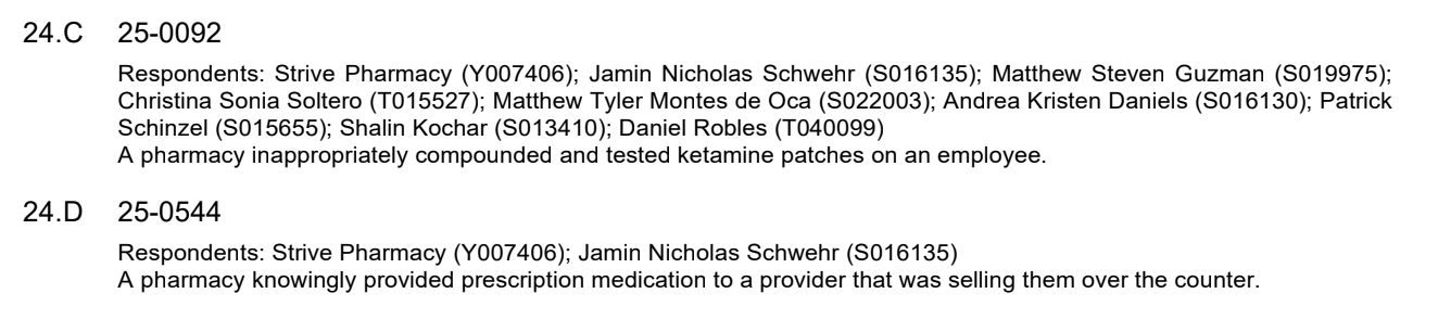 Agenda items for an Arizona Board of Pharmacy meeting. (Sherwood News)
