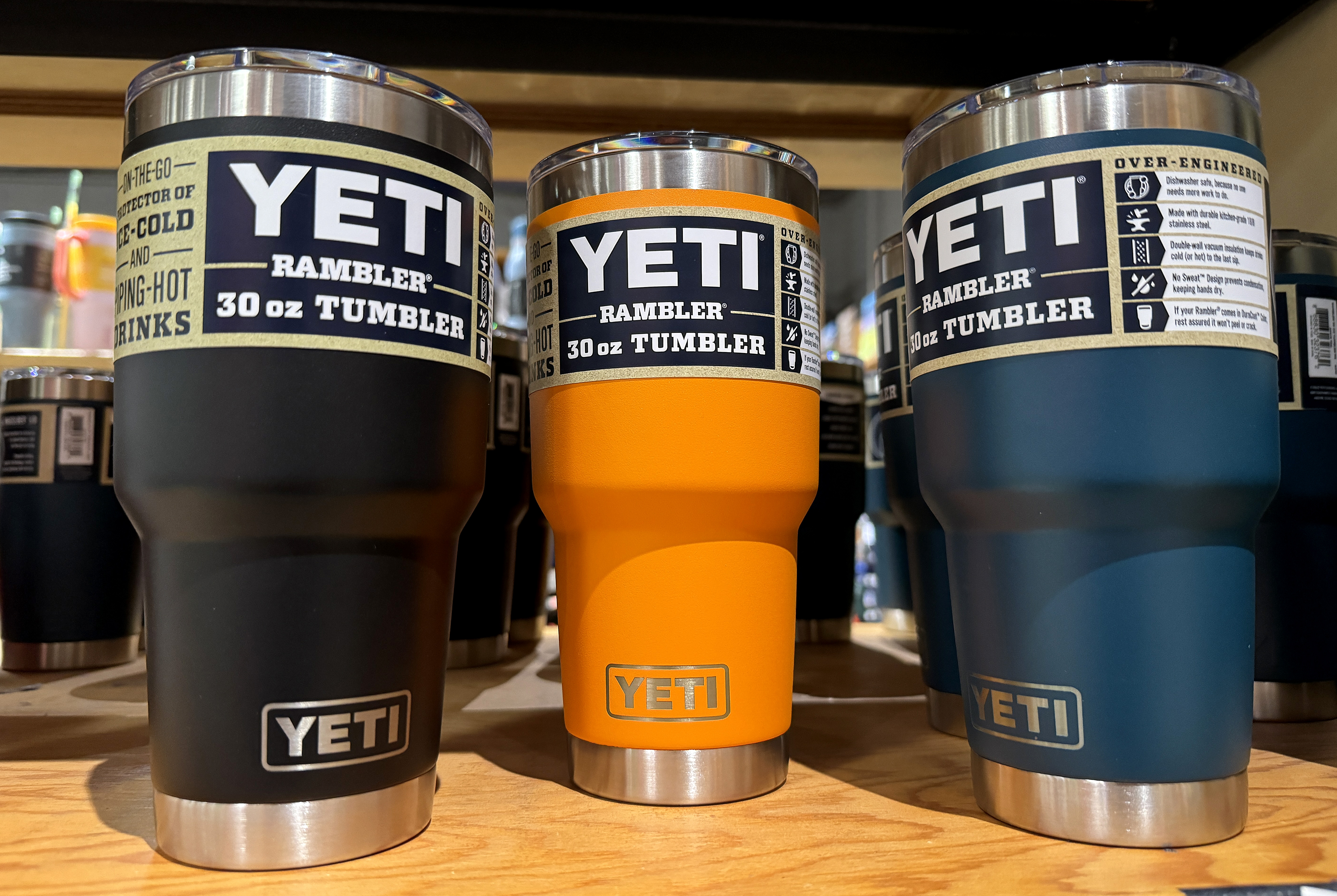 Yeti tumblers are displayed at an REI store on May 09, 2024 in Berkeley, California. 